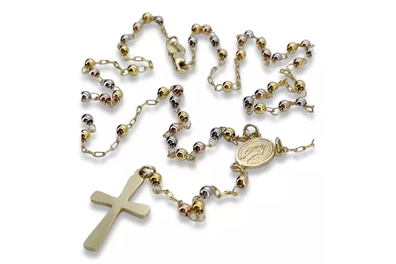 14K White, Yellow, Rose Gold Tri-Color Rosary Chain rcc004ywr