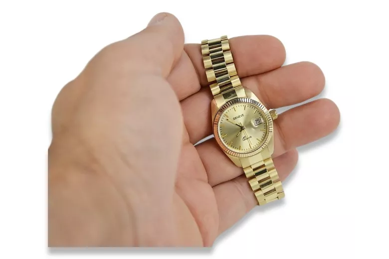 Goldene Herrenuhr Geneve ★ zlotychlopak.pl ★ Gold Reinheit 585 333 Niedriger Preis!