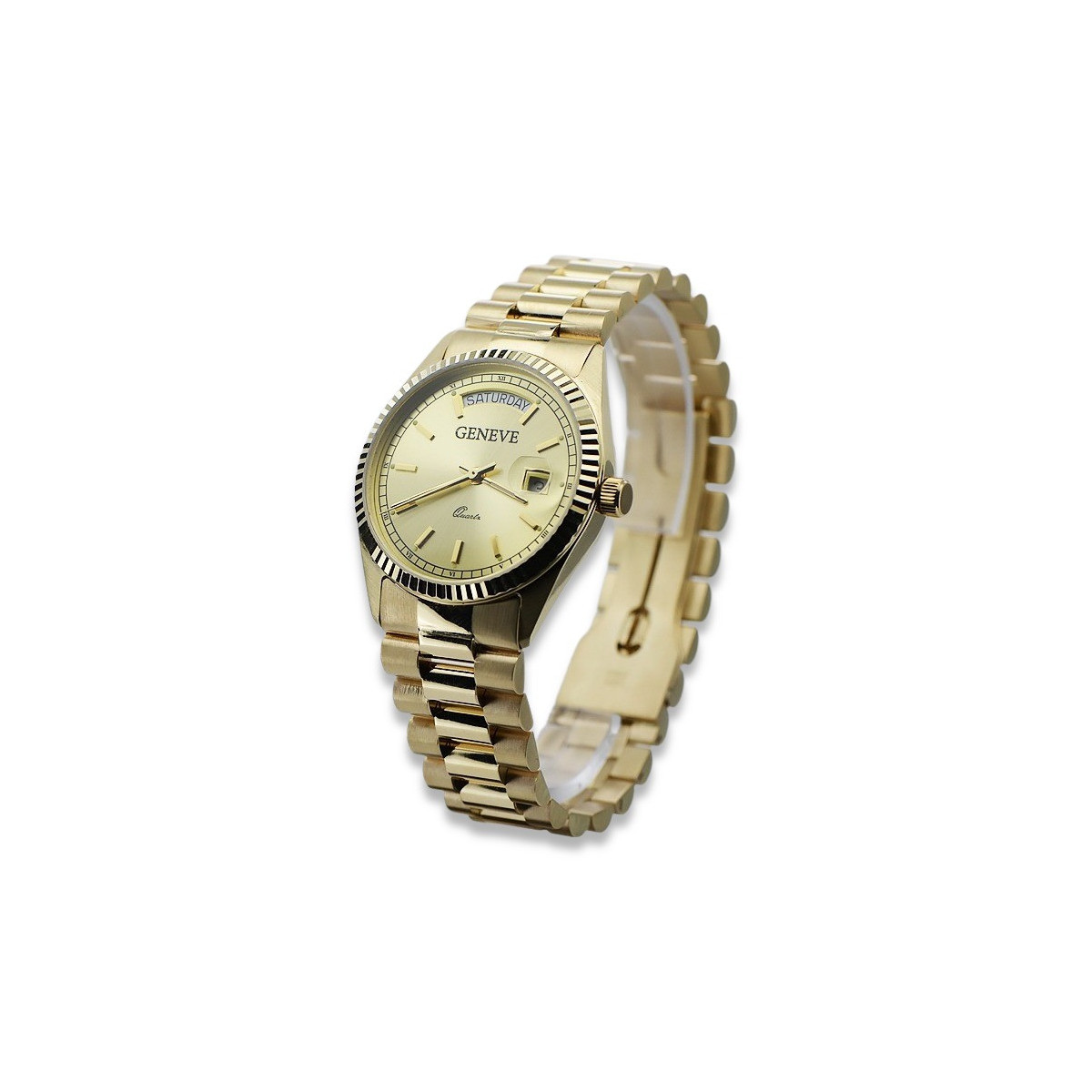 Goldene Herrenuhr Geneve ★ zlotychlopak.pl ★ Gold Reinheit 585 333 Niedriger Preis!