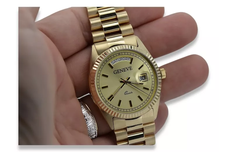 Gold men's watch Geneve ★ zlotychlopak.pl ★ Gold purity 585 333 Low Price!