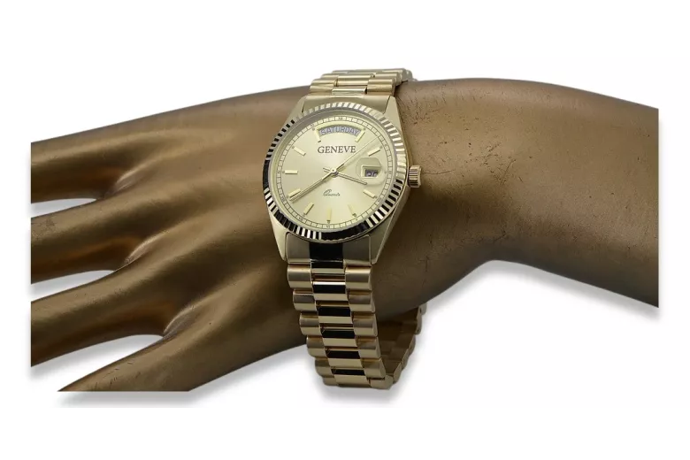 Gold men's watch Geneve ★ zlotychlopak.pl ★ Gold purity 585 333 Low Price!