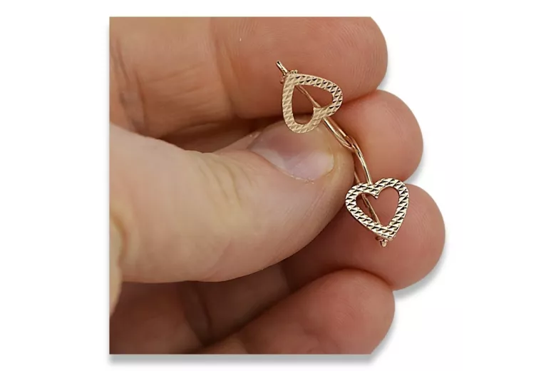 "No Stones Original Vintage 14K Rose Gold Heart Earrings" ven169 ven169