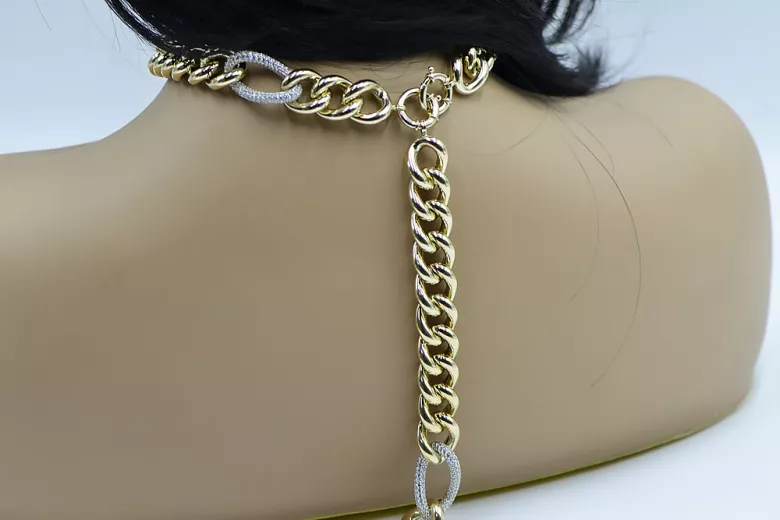 Włoski 14k Złoty łańcuch z bransoletką - Komplet biżuterii cfc010yw&60cm