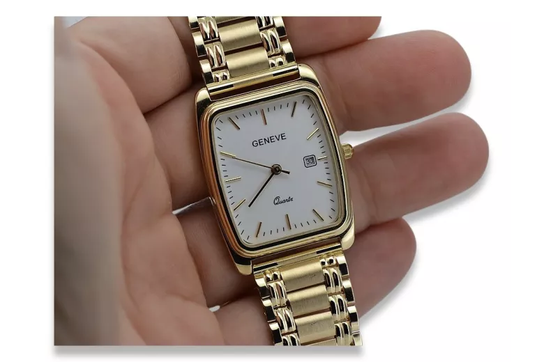 Gold men's watch Geneve ★ zlotychlopak.pl ★ Gold purity 585 333 Low Price!