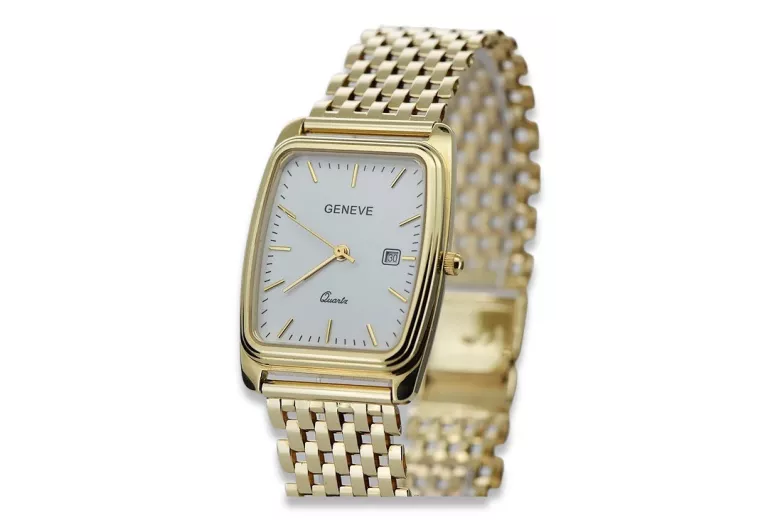 Goldene Herrenuhr Geneve ★ zlotychlopak.pl ★ Gold Reinheit 585 333 Niedriger Preis!