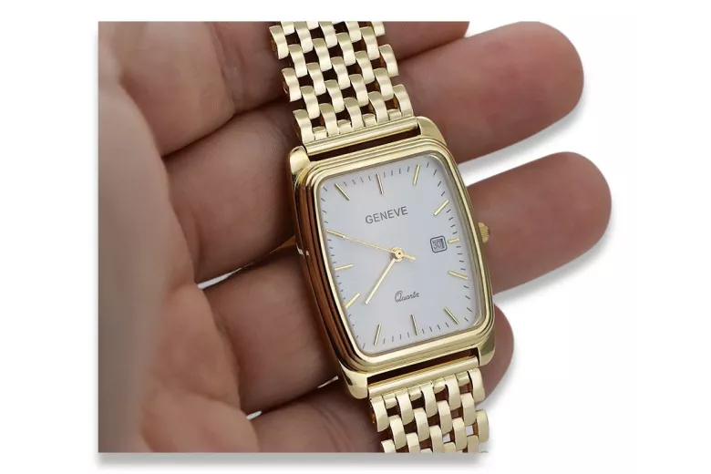 Goldene Herrenuhr Geneve ★ zlotychlopak.pl ★ Gold Reinheit 585 333 Niedriger Preis!