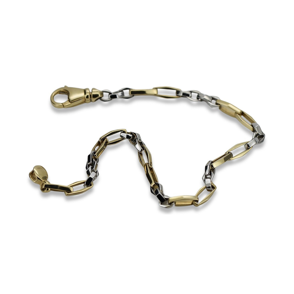 Pulsera de hombre ancla en oro amarillo bicolor de 14k cb085yw