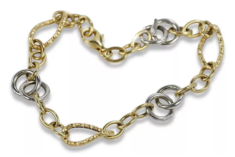 Bracelet en Or Jaune Blanc 14K, Pavé de Pierres Précieuses cb092yw