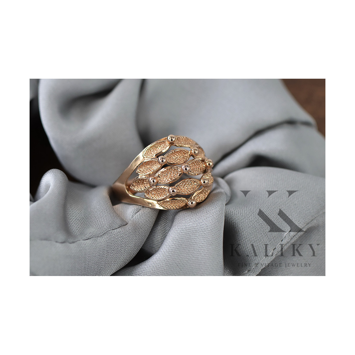 Russe soviétique rose rose 14k 585 or Bague vintage vrn045