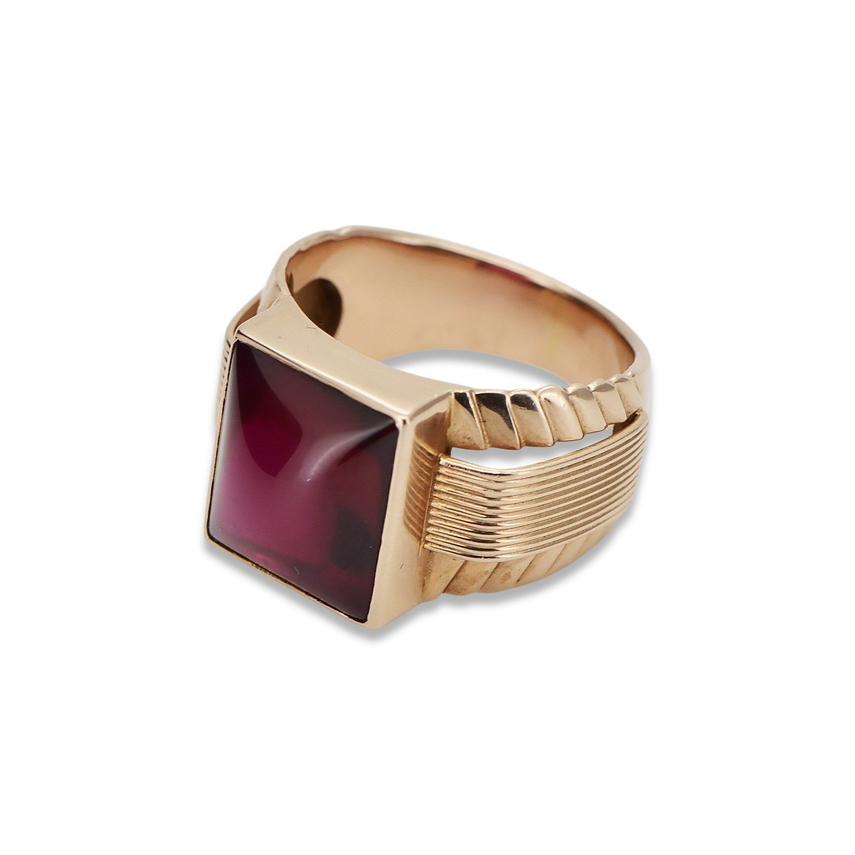 Anillo de sello de rubí para hombre en oro rosa antiguo de 14k vsc012