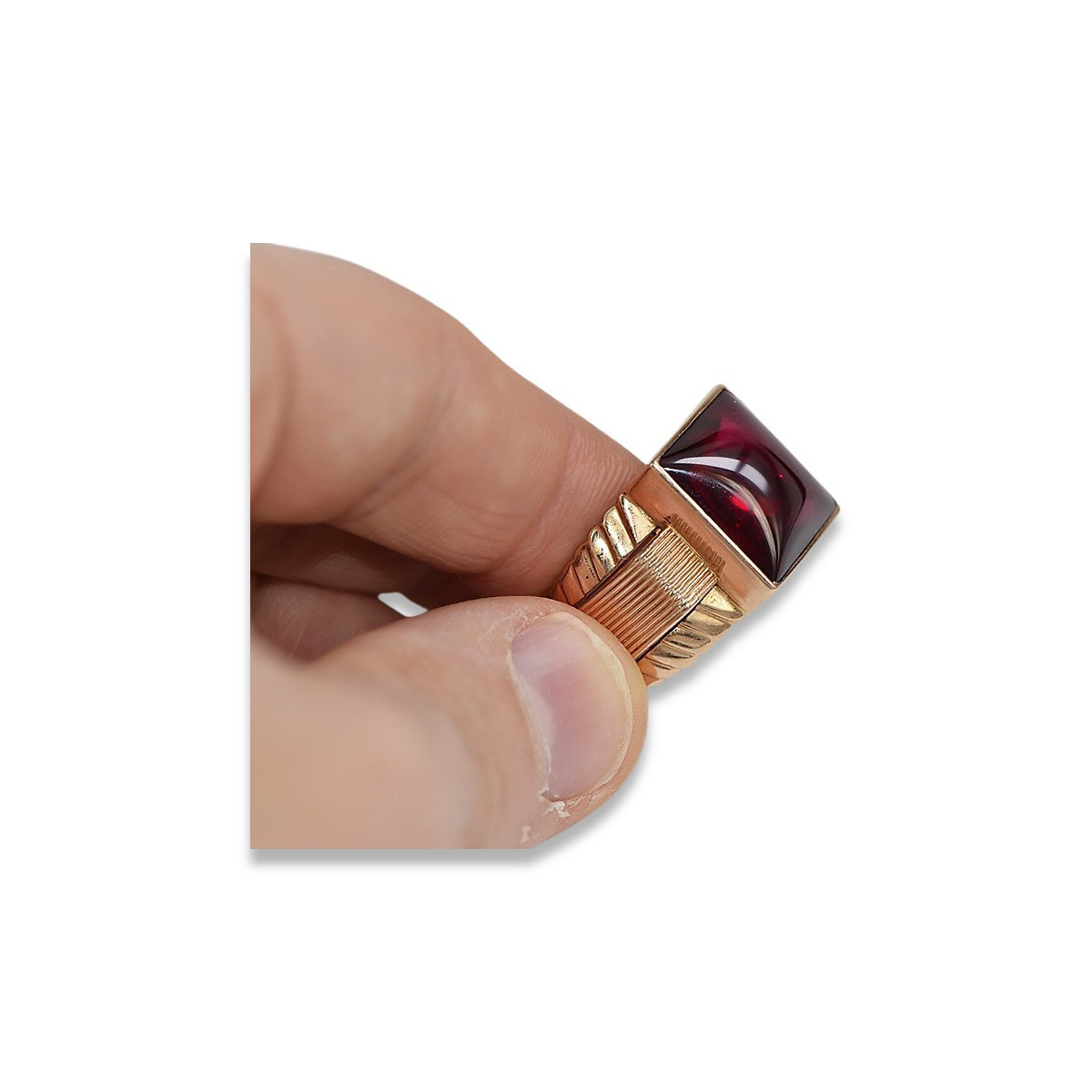 Anillo de sello de rubí para hombre en oro rosa antiguo de 14k vsc012