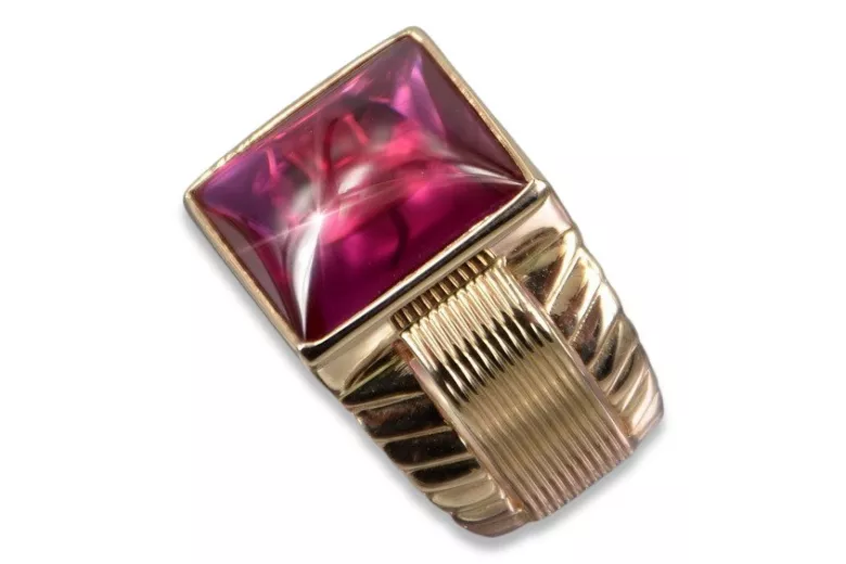 Anillo de sello de rubí para hombre en oro rosa antiguo de 14k vsc012