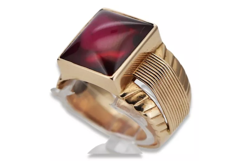 Anillo de sello de rubí para hombre en oro rosa antiguo de 14k vsc012