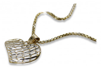 "Contemporary 14k Gold Heart Pendant on Snake Chain" cpn029y&cc078yw