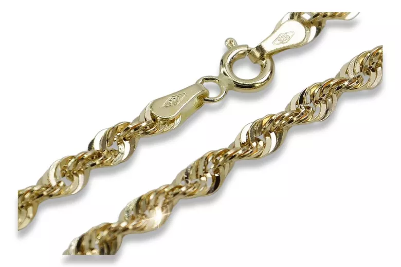 Pulsera de oro amarillo italiano con corte de diamante en cuerda nueva cb087