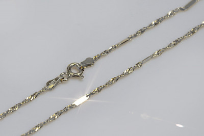 Cadena sólida de oro blanco de 14 quilates con diamantes - 50cm, 1mm, 45c cc012w