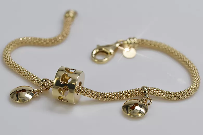 Pulsera de encantos de oro amarillo italiano de 14k con 3mm, Rubí, Esmeralda, Zafiro, 19c. cfb018y