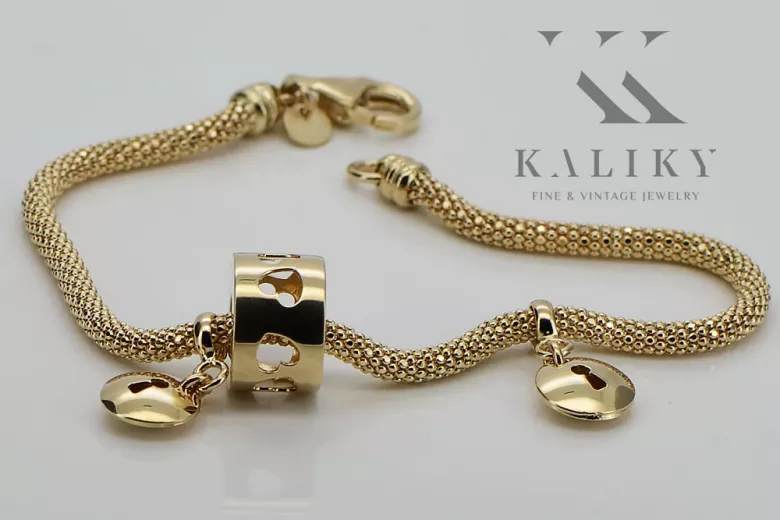 Bracelet de charmes en or jaune italien 14 carats avec perles variées cfb018y