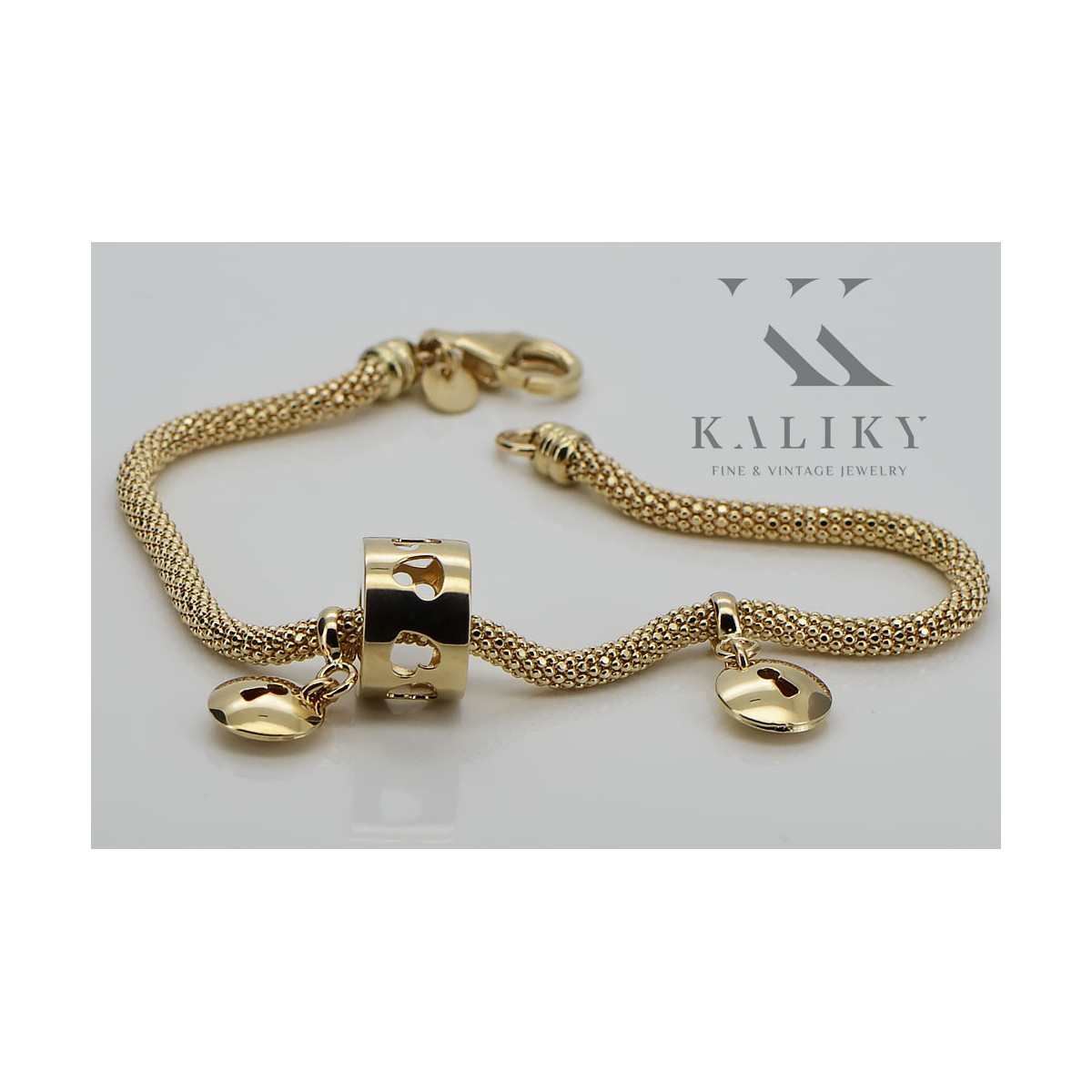 Bracelet de charmes en or jaune italien 14 carats avec perles variées cfb018y