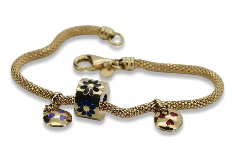 Italian 14K Yellow Gold Enamel Charm Bracelet with Gemstones cfb019y