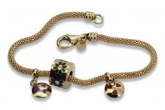 Bracelet en émail doré 14 carats avec charms en or jaune 585 cfb019y