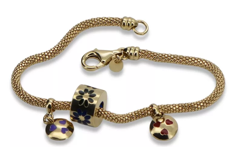 Bracelet en émail doré 14 carats avec charms en or jaune 585 cfb019y