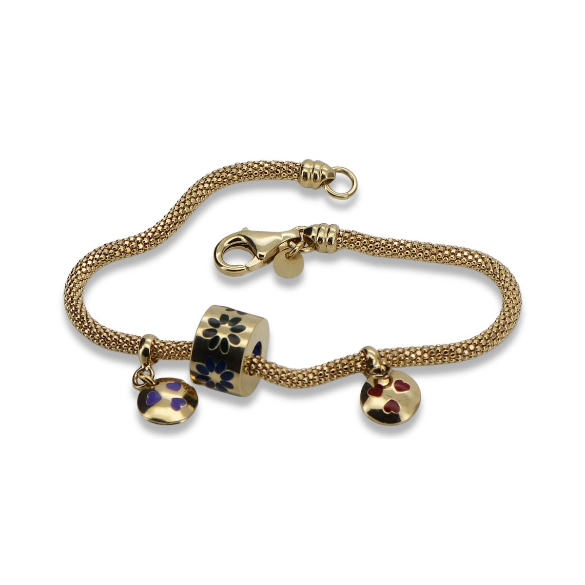 Italian 14K Yellow Gold Enamel Charm Bracelet with Gemstones cfb019y