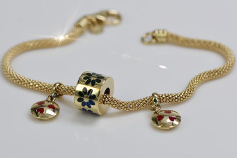 Bracelet en émail doré 14 carats avec charms en or jaune 585 cfb019y