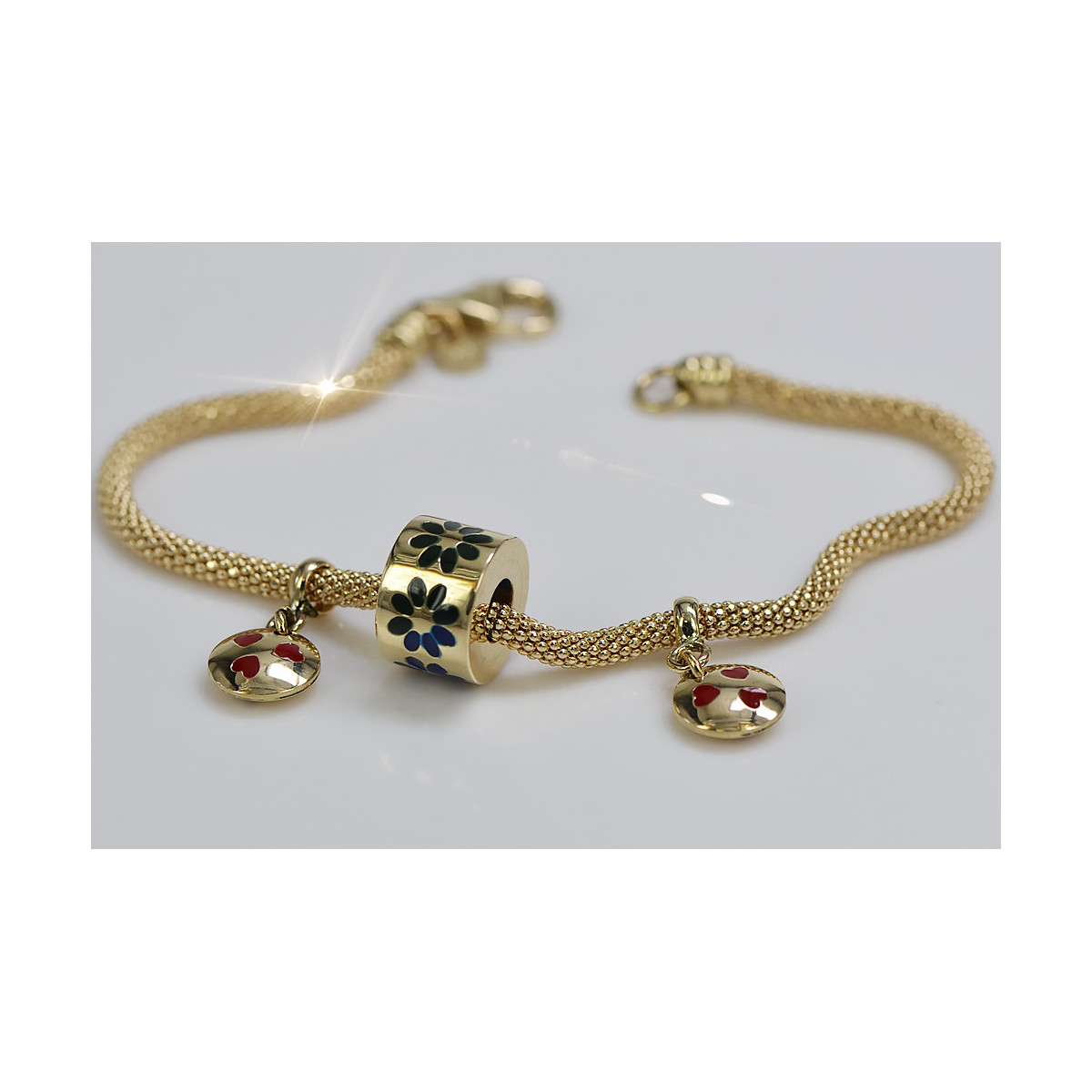 Italian 14K Yellow Gold Enamel Charm Bracelet with Gemstones cfb019y