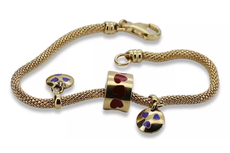 Bracelet en émail de charmes en or jaune italien 14k 585 cfb020y