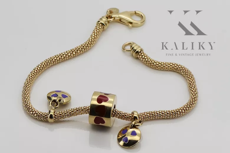 Bracelet en émail de charmes en or jaune italien 14k 585 cfb020y