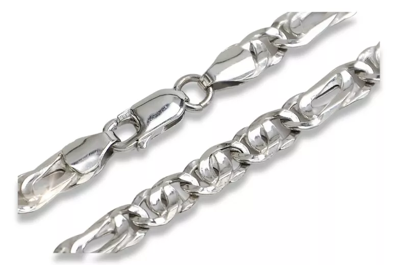 Chaîne en or blanc 14 carats creux avec œil de tigre 585, 55 cm cc093w