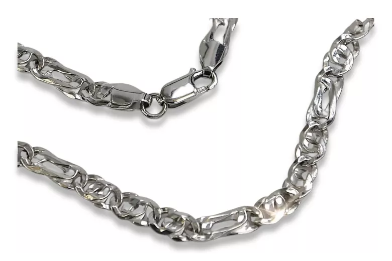 Chaîne en or blanc 14 carats creux avec œil de tigre 585, 55 cm cc093w