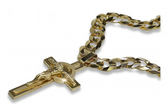Italienisches Gelbgold Katholisches Kreuz & Gourmette Set