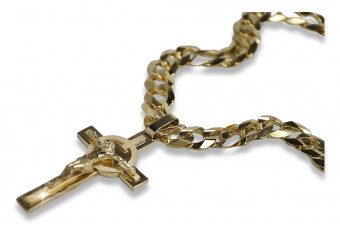 Italienisches Gelbgold Katholisches Kreuz & Gourmette Set