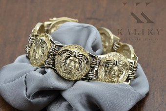 Pulsera de oro blanco y amarillo con medusa griega en 14k cb165yw