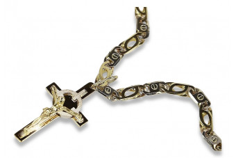 Croix catholique en or jaune et blanc 14 carats italien