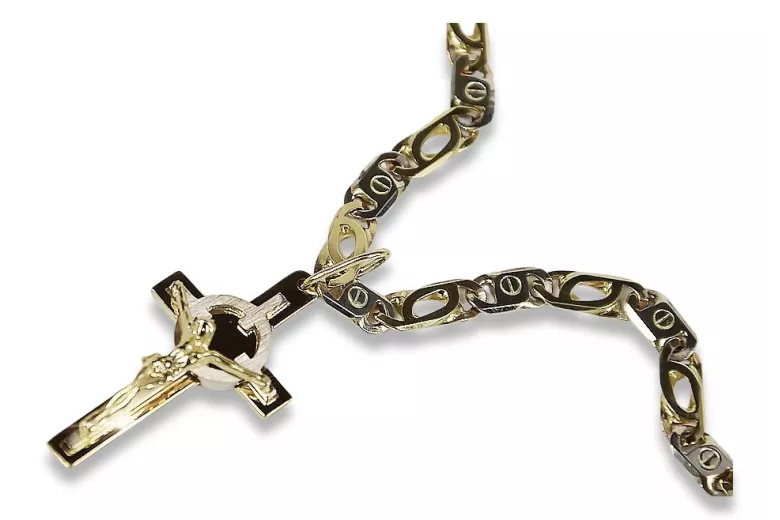 Croix catholique en or jaune et blanc 14 carats italien 