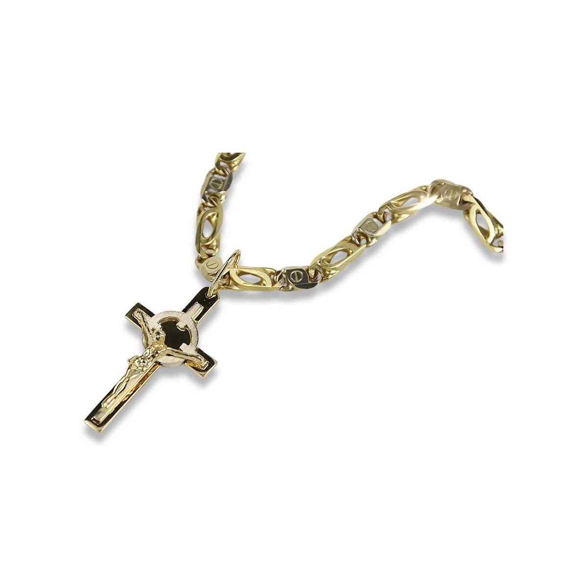 Croix catholique en or jaune et blanc 14 carats italien 