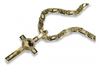 Croix catholique en or jaune et blanc 14 carats italien