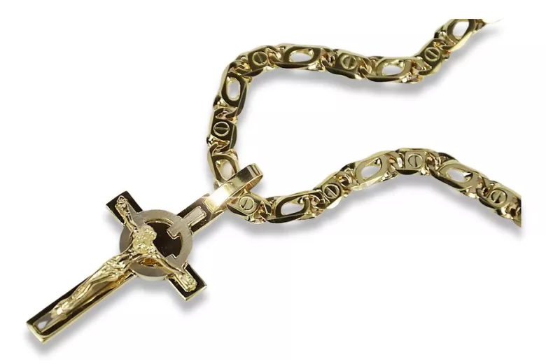 Croix catholique en or jaune et blanc 14 carats italien 