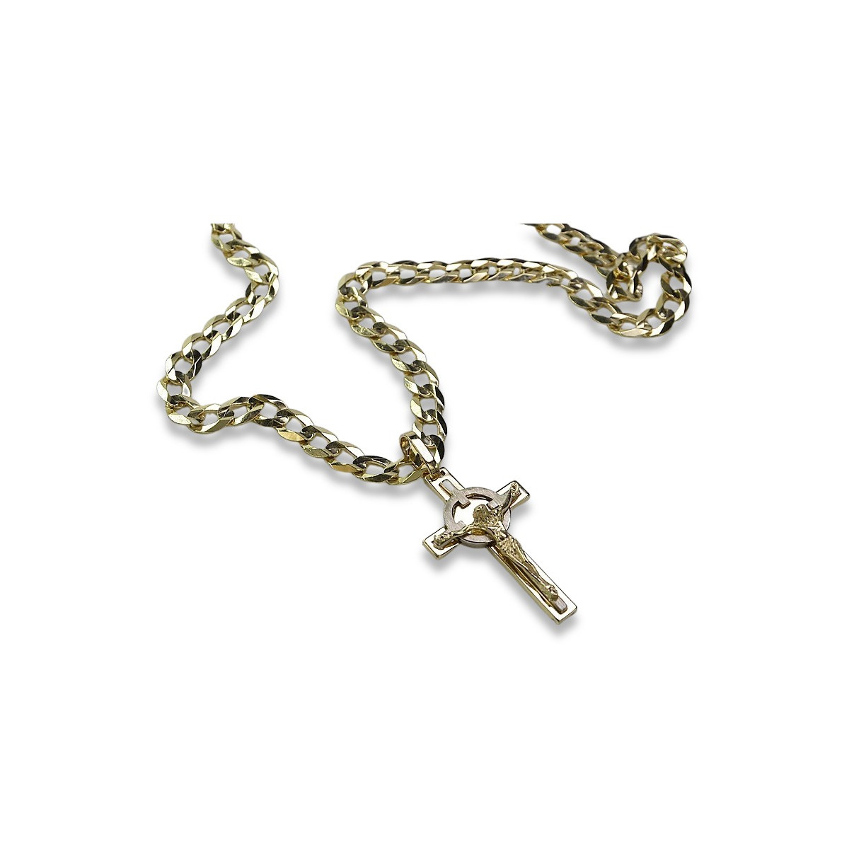 "Exquisite Italian 14k Gold Catholic Cross & Gourmette Chain Set" ctc010yw&cc001y