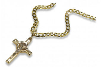 Cruz Católica de Oro Amarillo 14k y Gourmette Italiana
