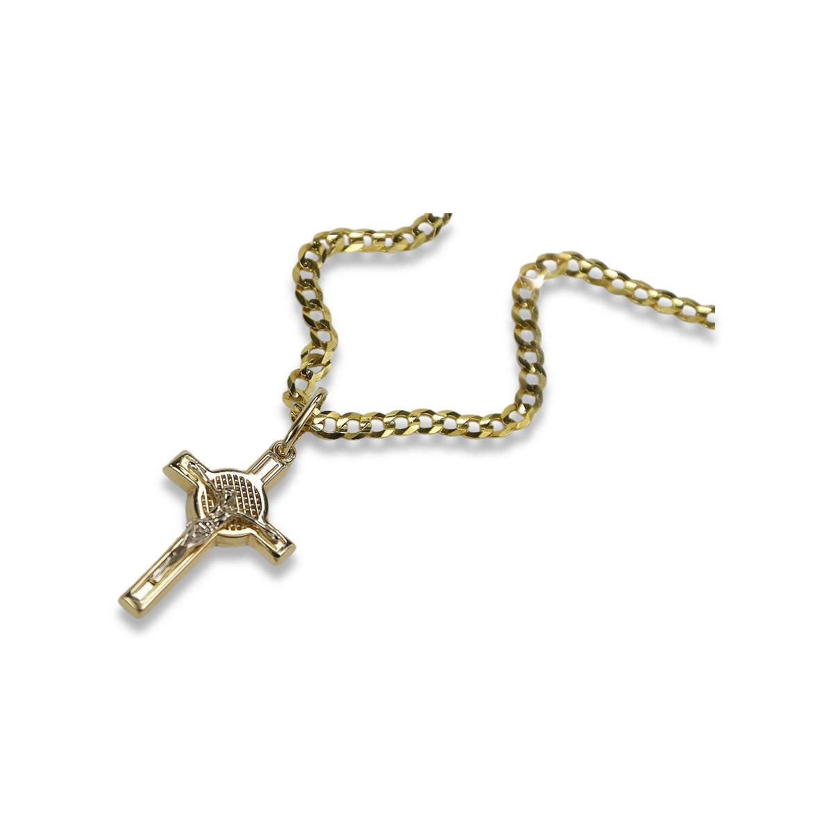 "Divine Italian 14k Gold Cross & Gourmette Set" 