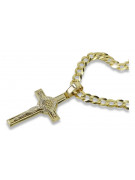 Croix catholique en or jaune 14 carats et chaîne gourmette ctc024yw&cc001y