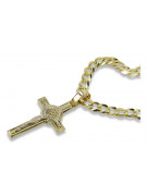 Złoty Krzyż Katolicki z łańcuchem Gourmette 14k ctc024yw&cc001y