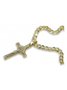 Croix catholique en or jaune 14 carats et chaîne gourmette ctc024yw&cc001y