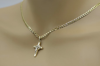 "Divine Yellow 14k Gold Catholic Cross with Gourmette Chain" ctc024yw&cc001y