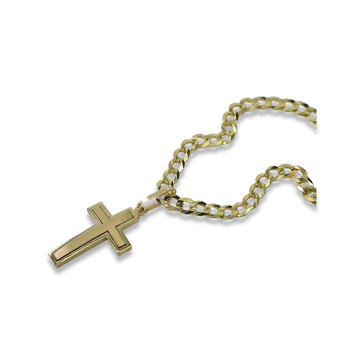 Elegant 14k Gold Catholic Cross Necklace with Gourmette Chain ctc026y&cc001y