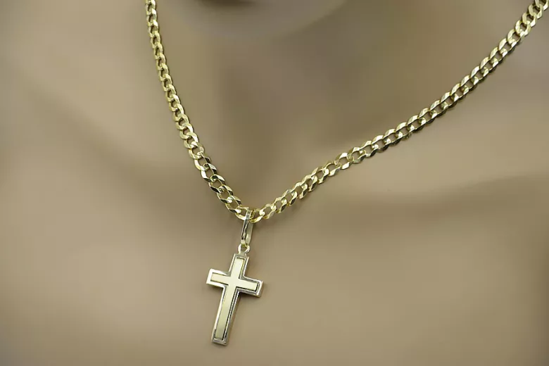 Elegant 14k Gold Catholic Cross Necklace with Gourmette Chain ctc026y&cc001y